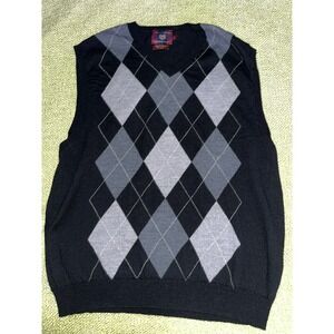 Bryan Nelson Eleven Straight Argyle Pattern Golf Vest , Cashmere Wool Blend , Xl